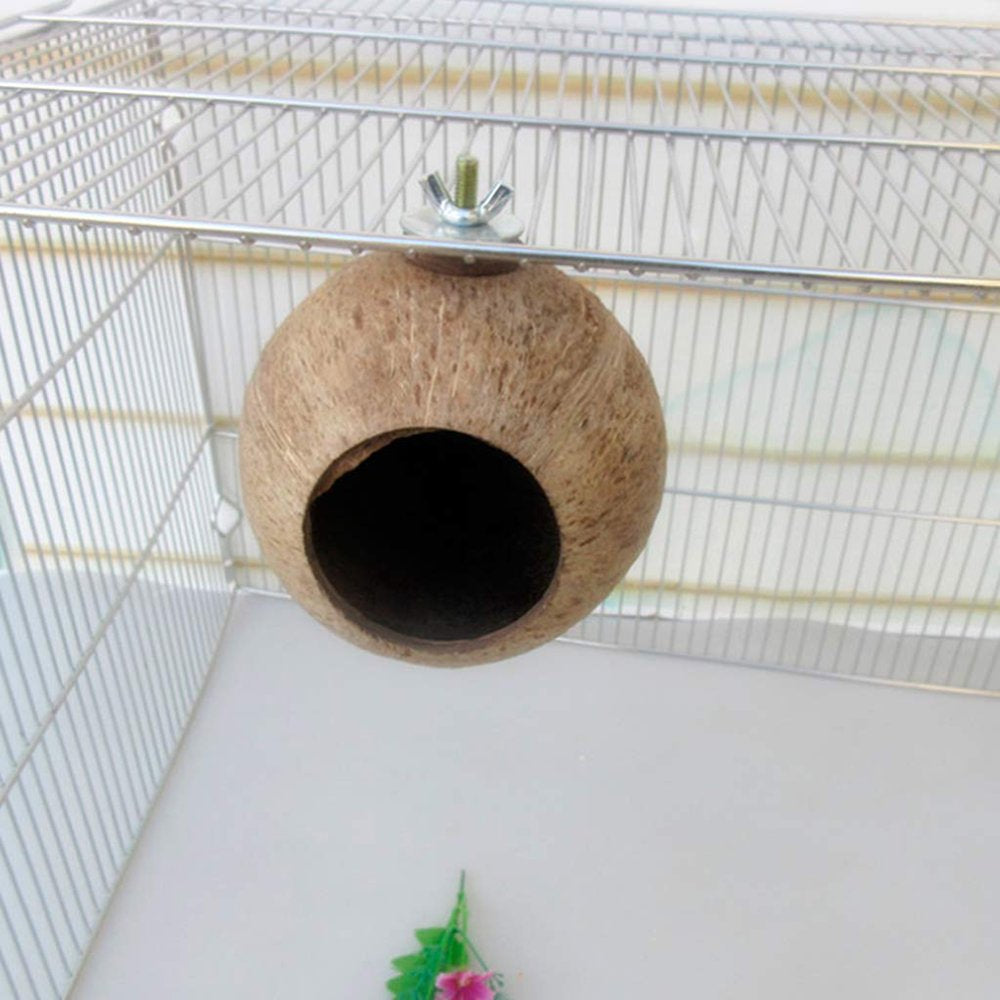 SPRING PARK Coconut Bird Nest Hut with Ladder for Parrots Parakeet Conures Cockatiel - Small Animals House Pet Cage Habitats Decor Animals & Pet Supplies > Pet Supplies > Small Animal Supplies > Small Animal Habitats & Cages SPRING PARK   