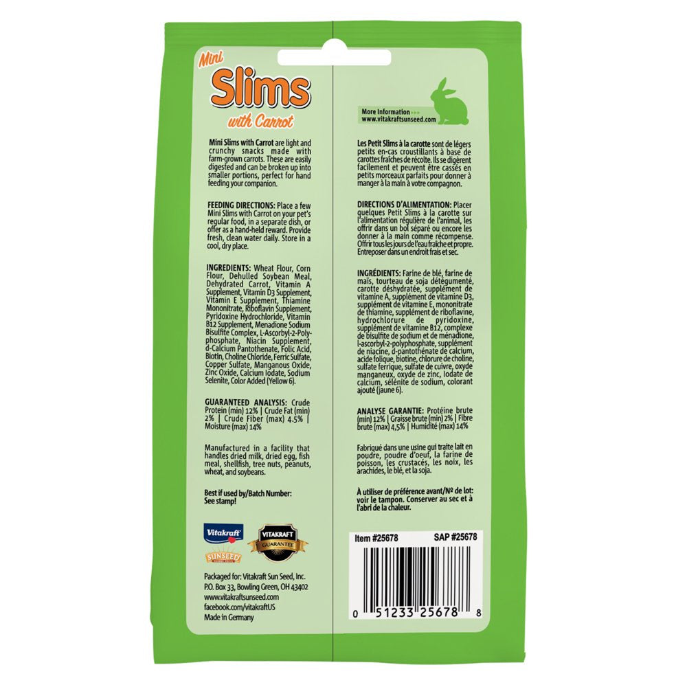 Vitakraft Mini Slims with Carrot Hamster & Small Animal Nibble Stick Treat, 1.76 Oz Animals & Pet Supplies > Pet Supplies > Small Animal Supplies > Small Animal Treats Vitakraft Sun Seed   