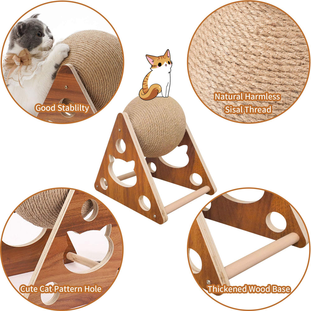 ROZKITCH Cat Scratcher Toy, Natural Sisal Cat Scratching Ball Wood Base, Durable Scratching Ball for Indoor Cats and Kittens, Interactive Solid Wood Scratcher Pet Toy Animals & Pet Supplies > Pet Supplies > Cat Supplies > Cat Toys ROZKITCH   