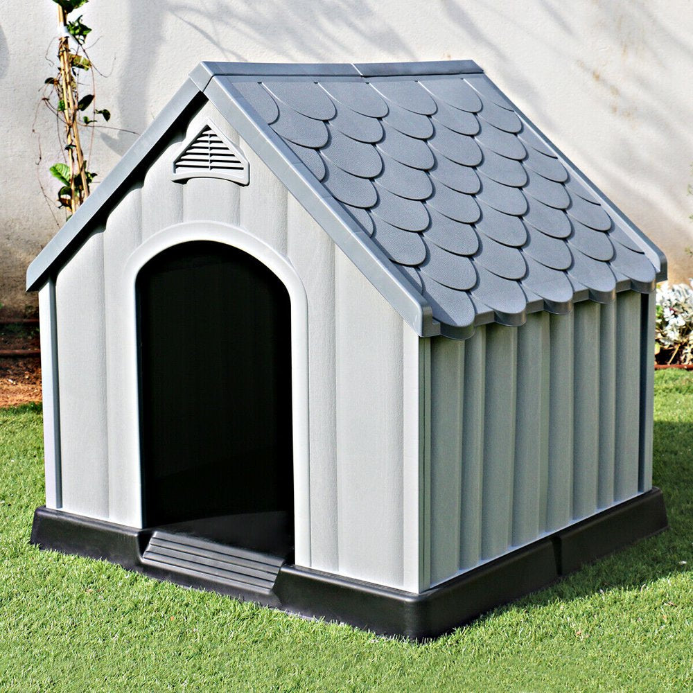 Gymax Plastic Dog House Medium-Sized Pet Puppy Shelter Waterproof Ventilate Grey Animals & Pet Supplies > Pet Supplies > Dog Supplies > Dog Houses Gymax   