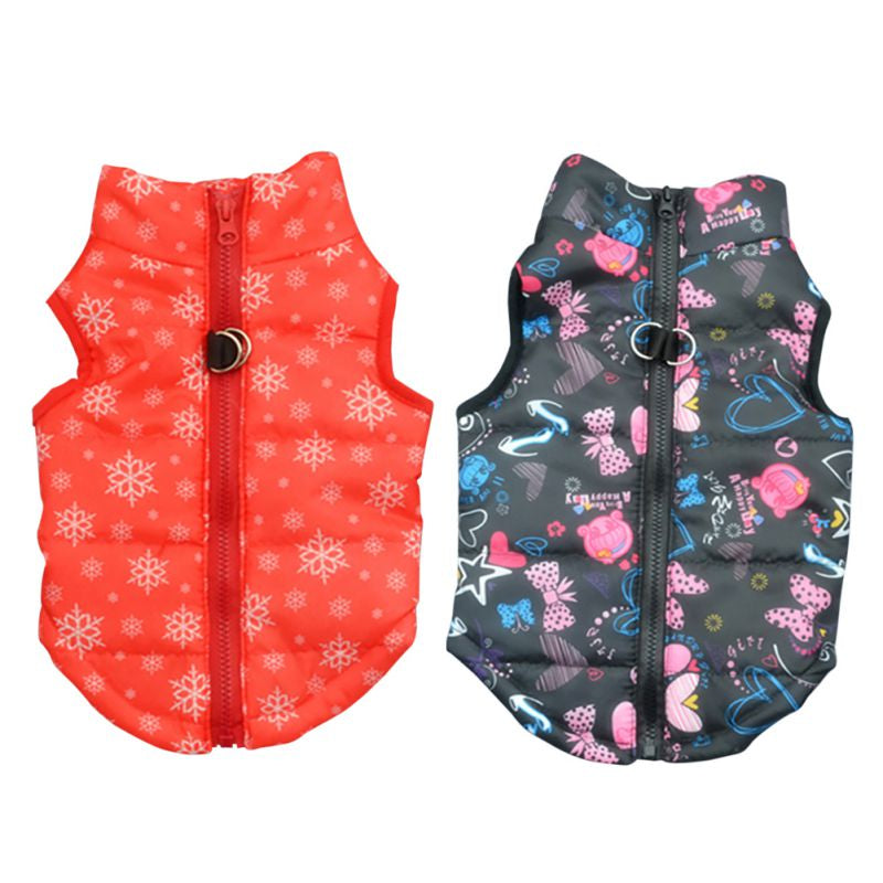 Cold Weather Dog Warm Vest, Zipper Closure Puppy Jacket Lovely Puppy Clothes Red Snowflake Dog Winter Clothing Pet Vest Apparels,Red,M