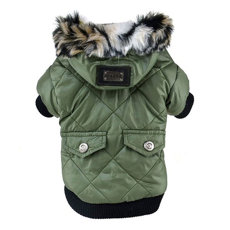 Puppy Fur Hooded Jacket with Pocket, Pet Dog Windproof Pullover Coat Winter Warm down Jacket Cotton-Padded Costume for Medium Small Doggy Cat Puppy Apparel,Black,Xxl Animals & Pet Supplies > Pet Supplies > Cat Supplies > Cat Apparel LINKABC M Army Green 