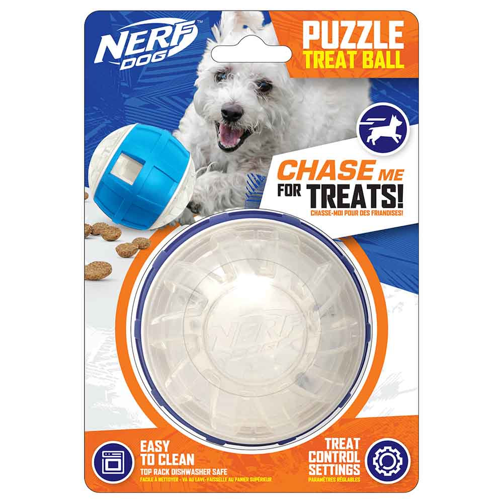 Nerf Dog Puzzle Treat Ball 3.5” Slow Feeder Dog Toy for Small & Medium Dogs, Clear & Blue Animals & Pet Supplies > Pet Supplies > Dog Supplies > Dog Toys Gramercy Products   