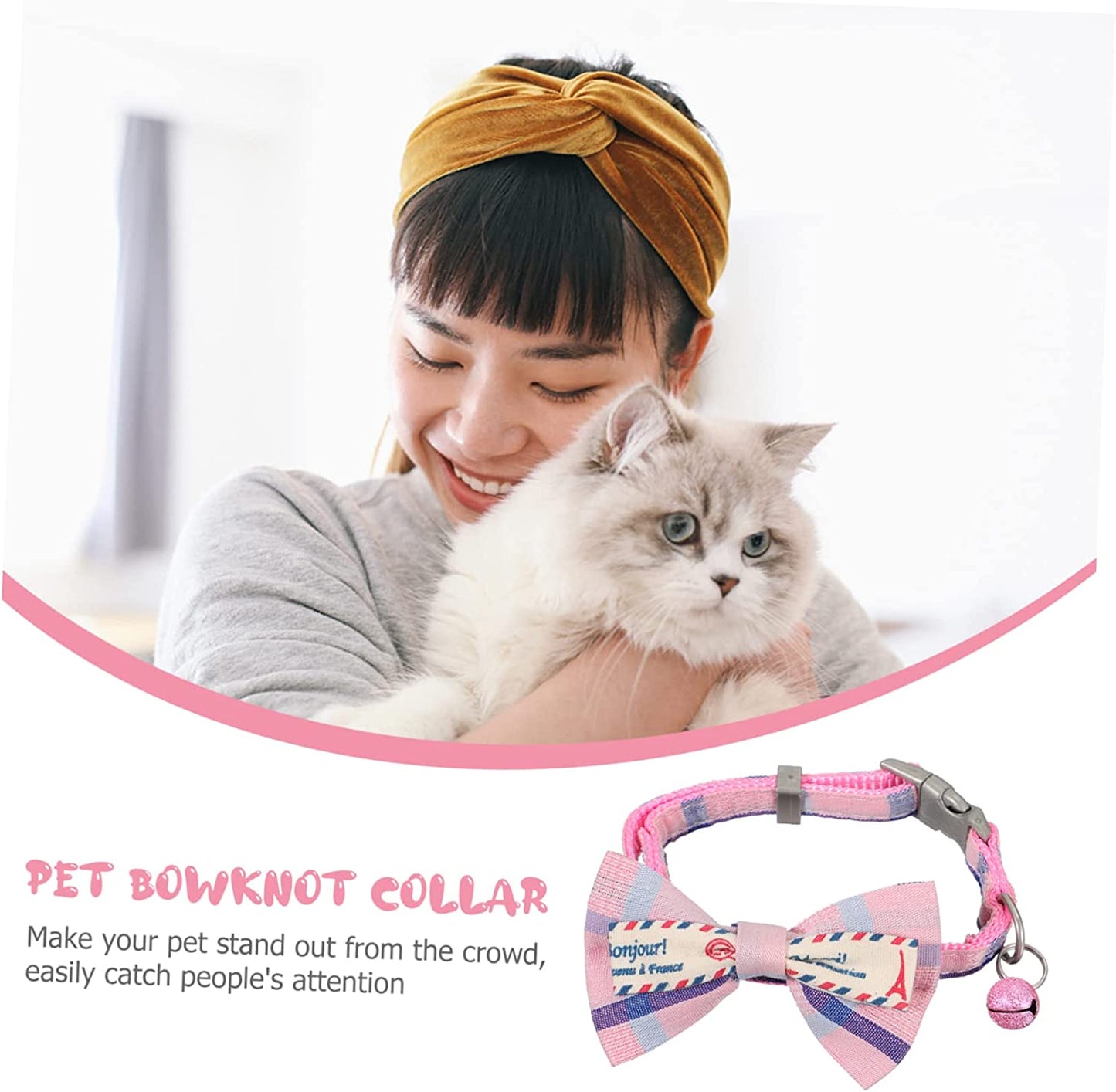 GLSTOY Pet Bow Kitten Collars Puppy Collars Decorative Dog Collar Pet Necklace Bow Tie Dog Collar with Bow Lovely Pet Collar Premium Kitten Collar Delicate Kitten Collar Pink Dog Bell Animals & Pet Supplies > Pet Supplies > Dog Supplies > Dog Apparel GLSTOY   