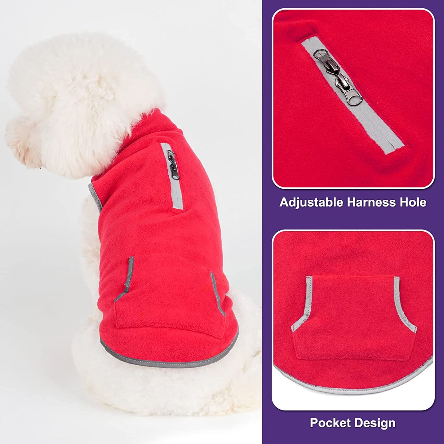 Cyeollo Dog Fleece Sweater Pullover Dog Vest Sweatshirt Soft Fleece Jacket Reflective Strip Dog Winter Coat with Zip Harness Hole Dog Clothes for Small to Medium Dogs Animals & Pet Supplies > Pet Supplies > Dog Supplies > Dog Apparel cyeollo   