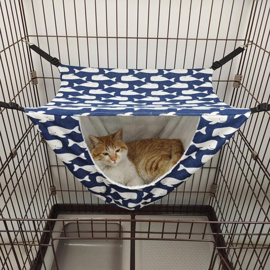 Hazel Tech Cat Hammock Cage, Double Layer Hanging Pet Bed for Cats Kitten Puppy Rabbits Ferrets, Cat Hammocks Perch Bed and Sleep Bag for Indoor Cats, Breathable Soft Plush Large Cat Hammock