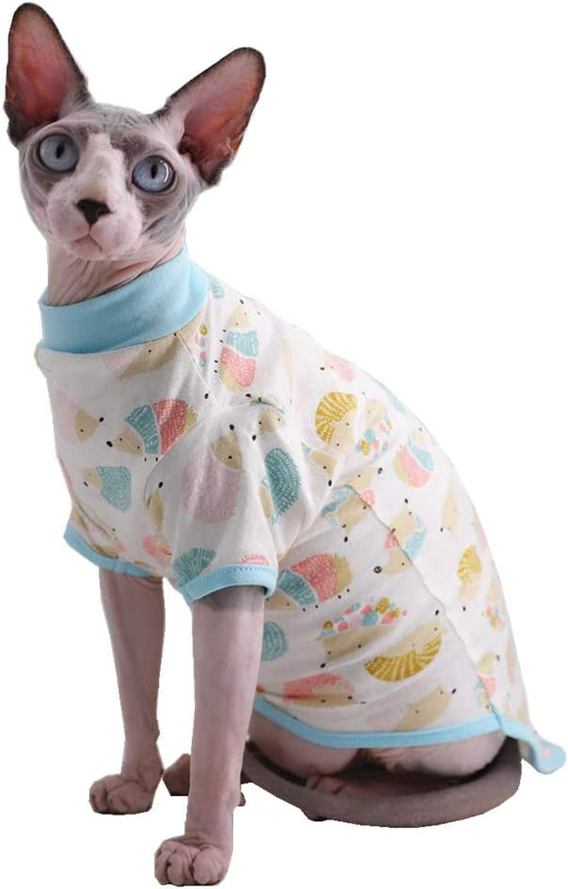 Sphynx Cat Clothes Breathable Summer Cotton T-Shirts for Cat Pajamas for Cats and Small Dogs Apparel, Hairless Cat T-Shirts (Small (Pack of 1), Hedgehog) Animals & Pet Supplies > Pet Supplies > Dog Supplies > Dog Apparel Kitipcoo Hedgehog X-Large (Pack of 1) 