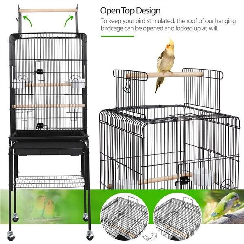 NEW 53.5" Metal Rolling Bird Cage with Play Top Stand, Black Animals & Pet Supplies > Pet Supplies > Bird Supplies > Bird Cages & Stands RVtiooy   