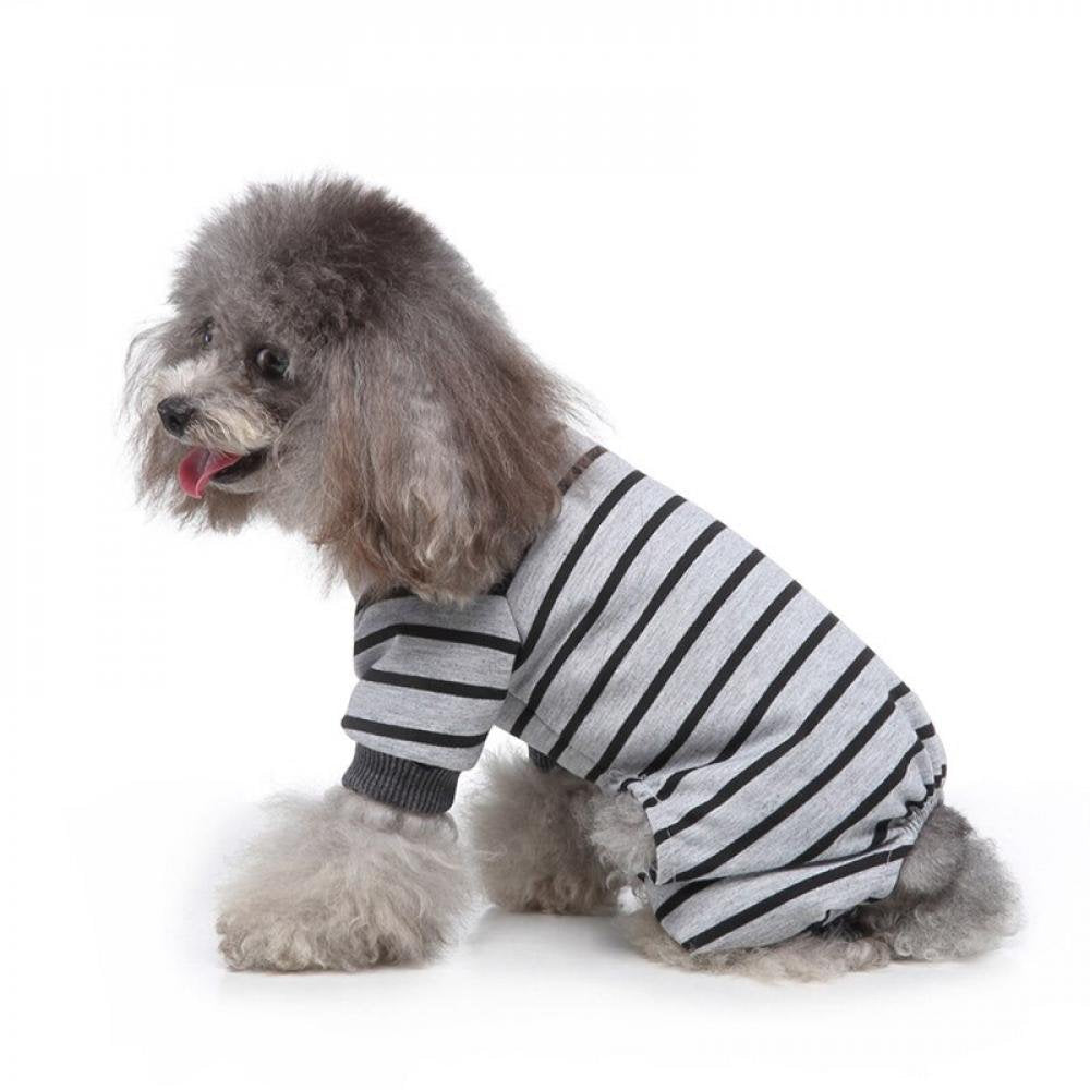 Elaydool Pet Clothes Dog 4 Legged Pajamas Stripe Homewear Puppy Apparel Jumpsuit All Seasons Cotton Romper Comfortable Green L Animals & Pet Supplies > Pet Supplies > Dog Supplies > Dog Apparel Elaydool   