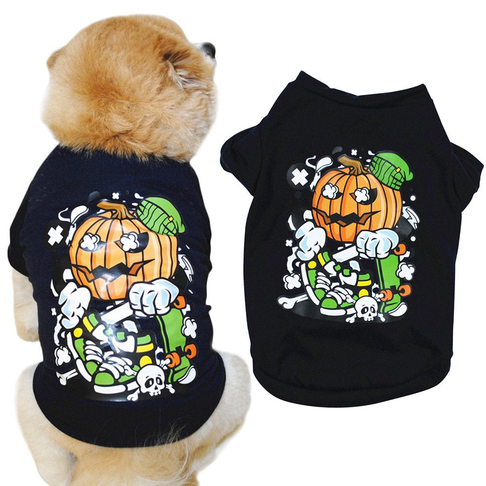 Dog Halloween Shirt Puppy Shirts Pet Clothes Funny Skeleton, Pumpkin Head,Ghost T-Shirt for Small Dogs Cat Halloween Tee Shirt Halloween Cosplay Pet Apparel Animals & Pet Supplies > Pet Supplies > Cat Supplies > Cat Apparel Hardlegix L Black 