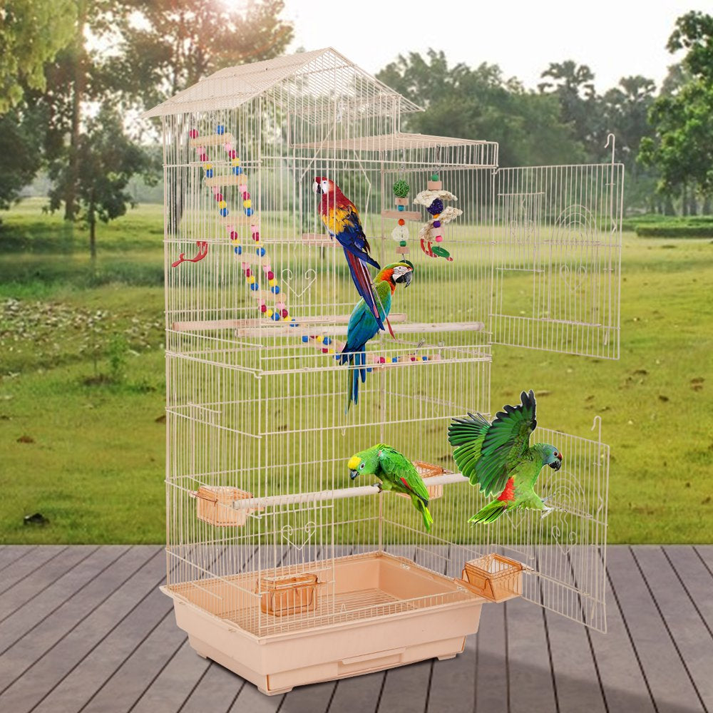 Dkelincs 39 Inch Big Birdcage Study Parakeet Cage Aviary with Accessories Roof Top Flight Parrot Cage with Ladder & Swing for Parakeet, Cockatiels, Parrots, Almond Animals & Pet Supplies > Pet Supplies > Bird Supplies > Bird Cage Accessories Dkeli   