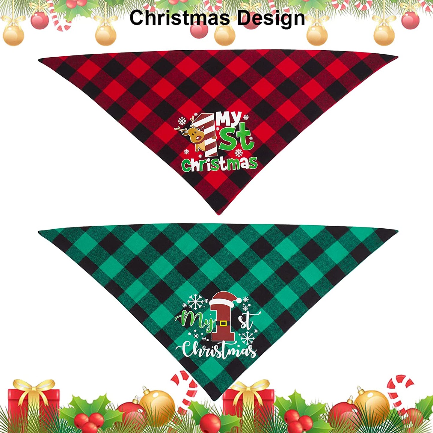 ADOGGYGO 2 Pack Dog Bandana Christmas Classic Buffalo Plaid Dog Scarf Triangle Bibs Kerchief Christmas Dog Bandanas for Small Medium Large Dogs Pets (1St Christmas) Animals & Pet Supplies > Pet Supplies > Dog Supplies > Dog Apparel ADOGGYGO   