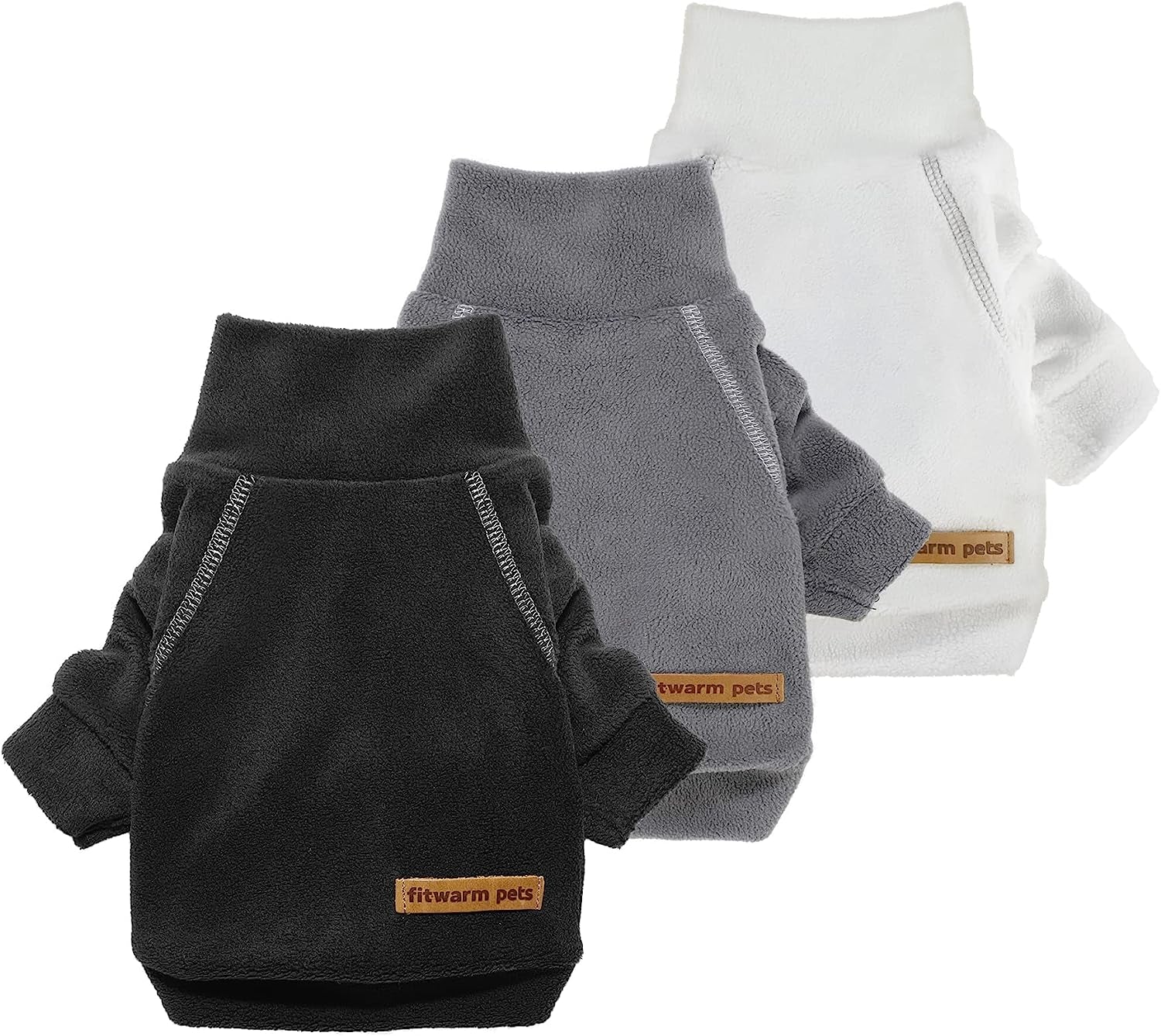 Fitwarm 3 Pack Classic Fleece Dog Sweater, Turtleneck Dog Sweatshirt, Dog Winter Clothes for Small Dogs Boy Girl, Pet Pullover Jumper, Cat Apparel, Blue, Grey, Navy, Small Animals & Pet Supplies > Pet Supplies > Dog Supplies > Dog Apparel Fitwarm Black-Grey-White XX-Large 