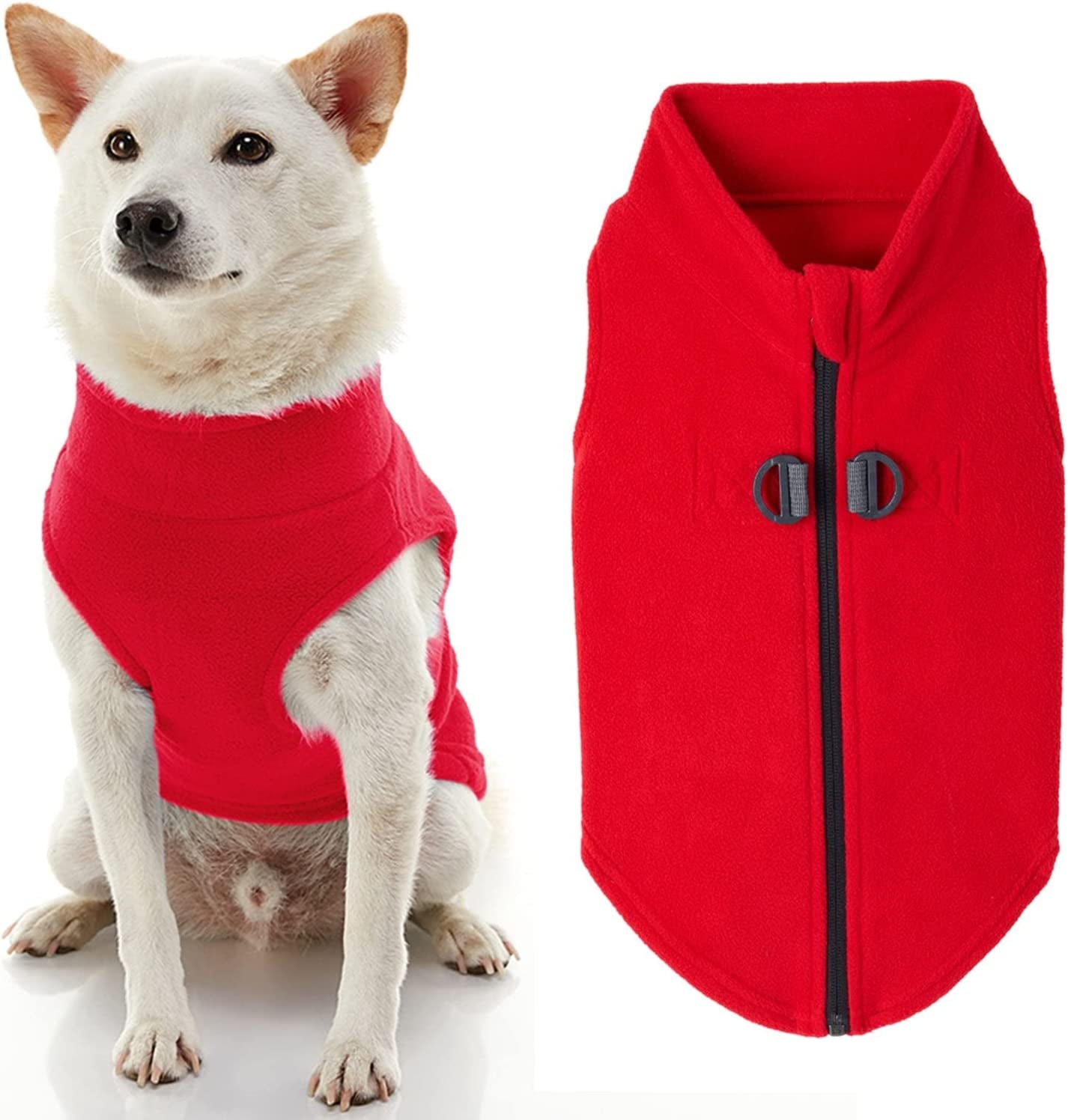 Gooby Zip up Fleece Dog Sweater - Blue, Medium - Warm Pullover Fleece Step-In Dog Jacket with Dual D Ring Leash - Winter Small Dog Sweater - Dog Clothes for Small Dogs Boy and Medium Dogs Animals & Pet Supplies > Pet Supplies > Dog Supplies > Dog Apparel Inafiction USA Red X-Small chest (~11") 