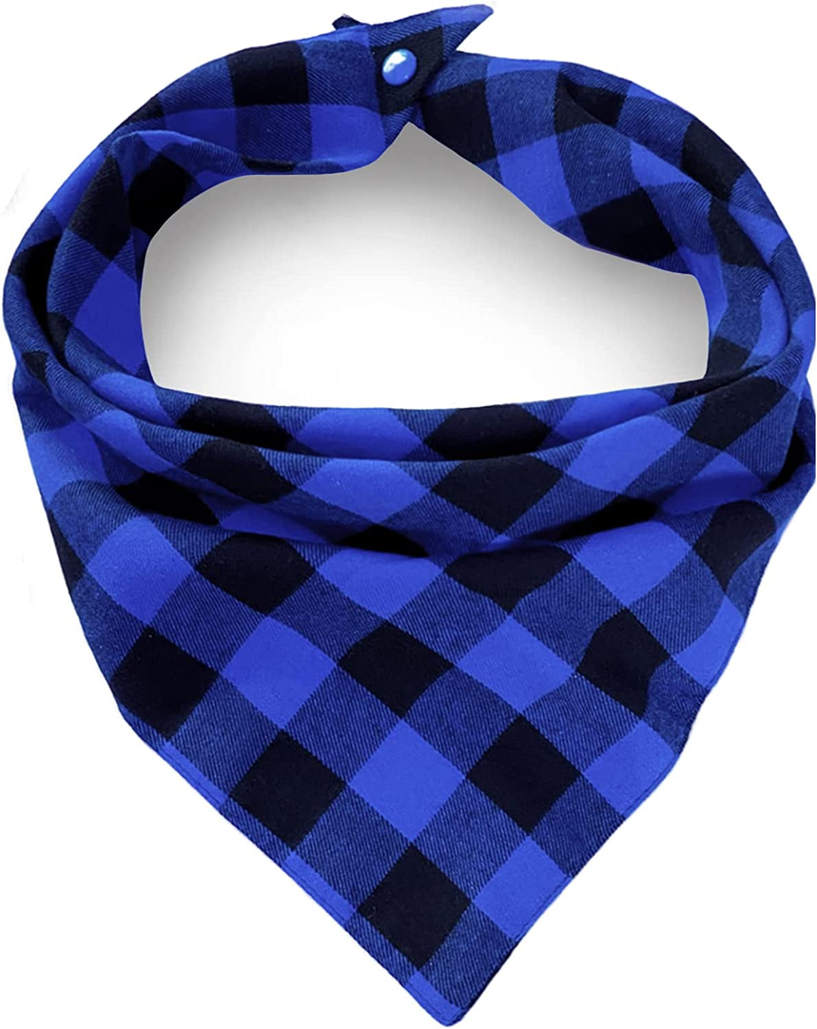 Christmas Plaid Dog Bandana with Button, Birthday Dual Layer Scarf Soft Cotton Triangle Bib Girls and Boys Kerchief Adjustable Accessories for Small Medium Large Extra Large Dog Puppy Pet Cat Animals & Pet Supplies > Pet Supplies > Dog Supplies > Dog Apparel C.C Xavier Blue Medium 