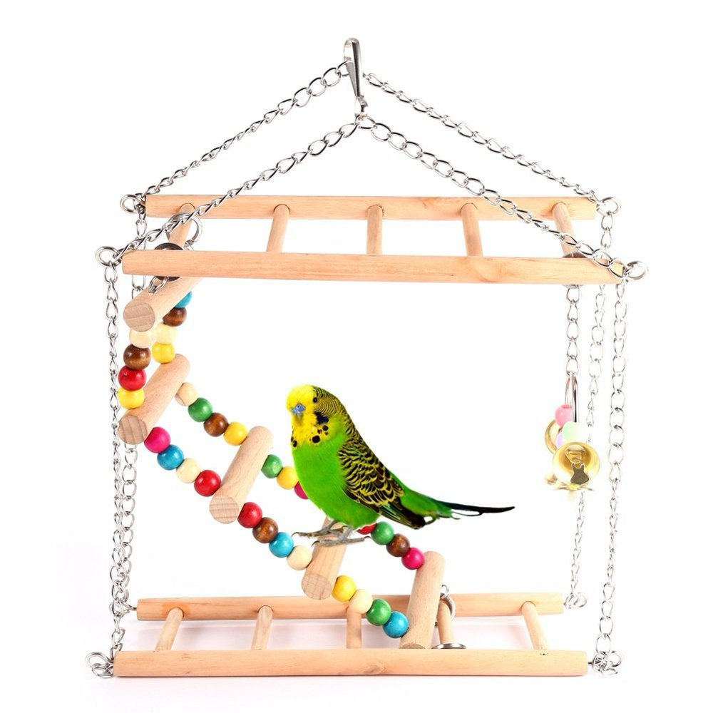 Pet Hanging Ladder Wooden Suspension Bridge Steps Stairs Climbing Swing Double-Layer Toys for Bird Parakeet Hamster Budgie Cockatiel Parrot Hammock Cage Toy Animals & Pet Supplies > Pet Supplies > Bird Supplies > Bird Toys FAGINEY   