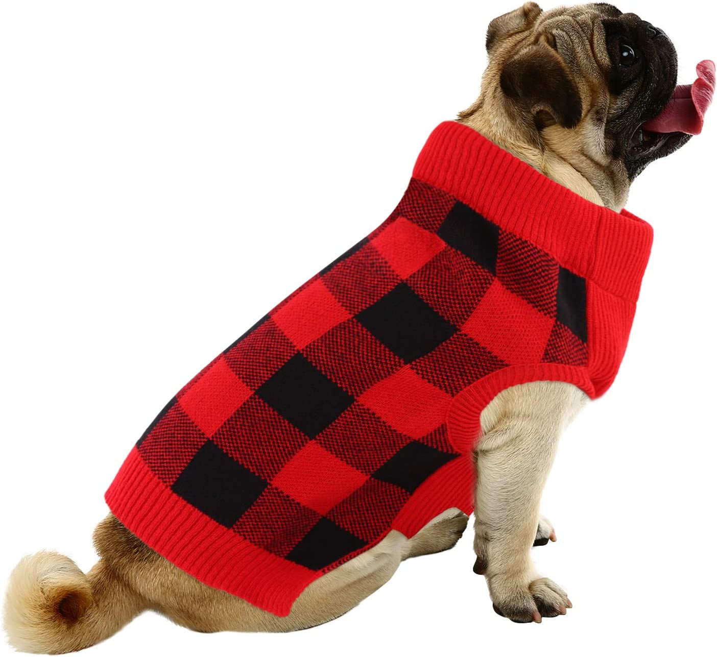 ASENKU Dog Sweater, Pet Plaid Sweater for Small Medium Large Dogs, Winter Warm Pet Christmas Sweater with Leash Hole, Red, XS Animals & Pet Supplies > Pet Supplies > Dog Supplies > Dog Apparel ASENKU   