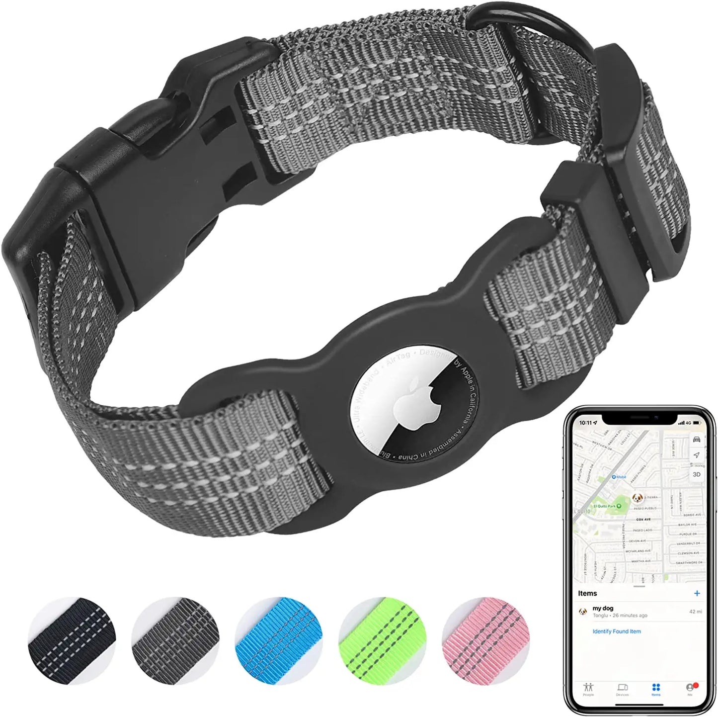 Airtag Dog Collar, Integrated Airtag Holder, for Iphone Positioning, Outdoor Activitiesanti-Lost, Reflective Apple Airtag Dog Collar, Sturdy and Durable, Dog Collar That Fits Most Dogs. (M, Black)
