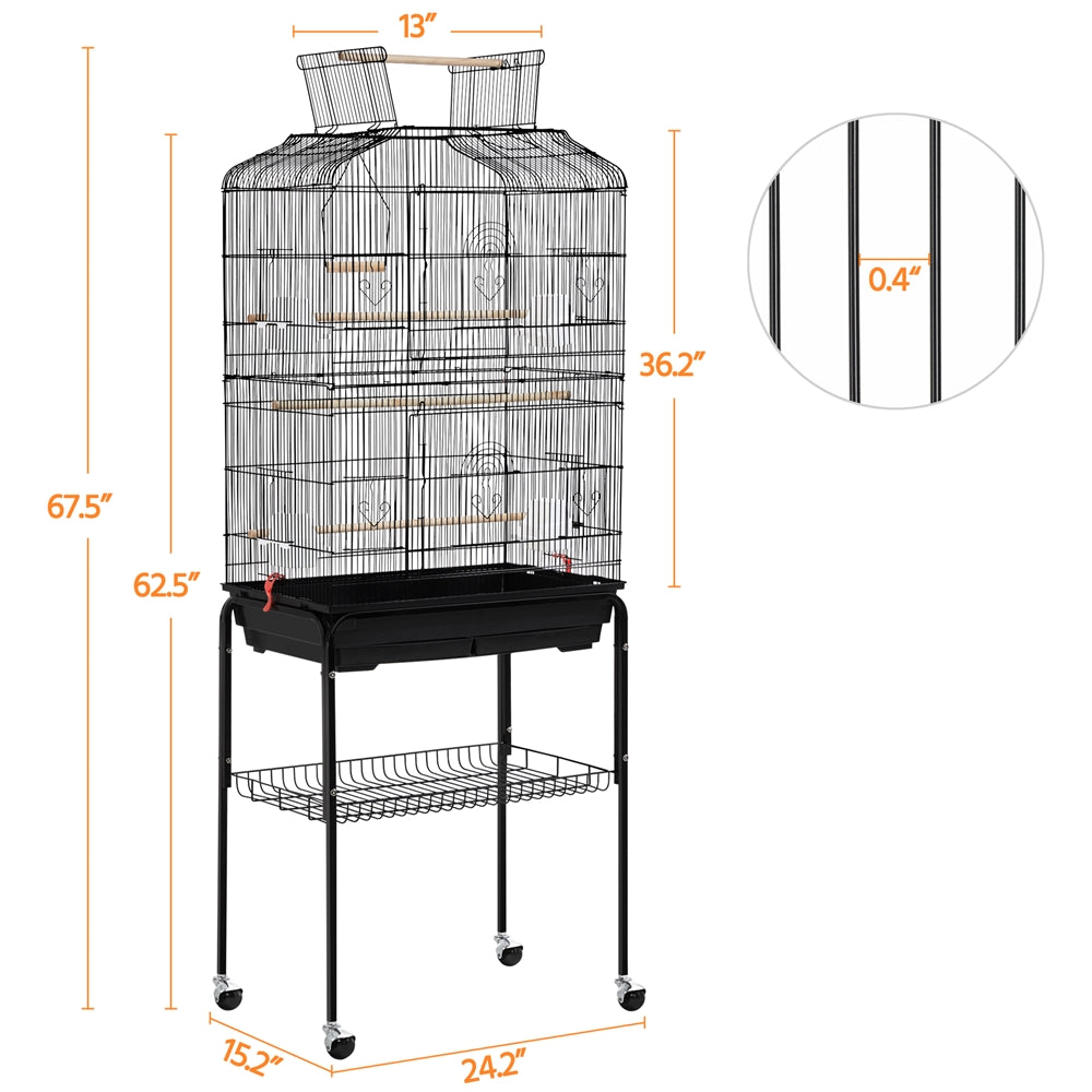 Topeakmart 67.5" H Open Top Metal Birdcage Large Rolling Parrot Cage with Detachable Stand, Black Animals & Pet Supplies > Pet Supplies > Bird Supplies > Bird Cages & Stands Topeakmart   