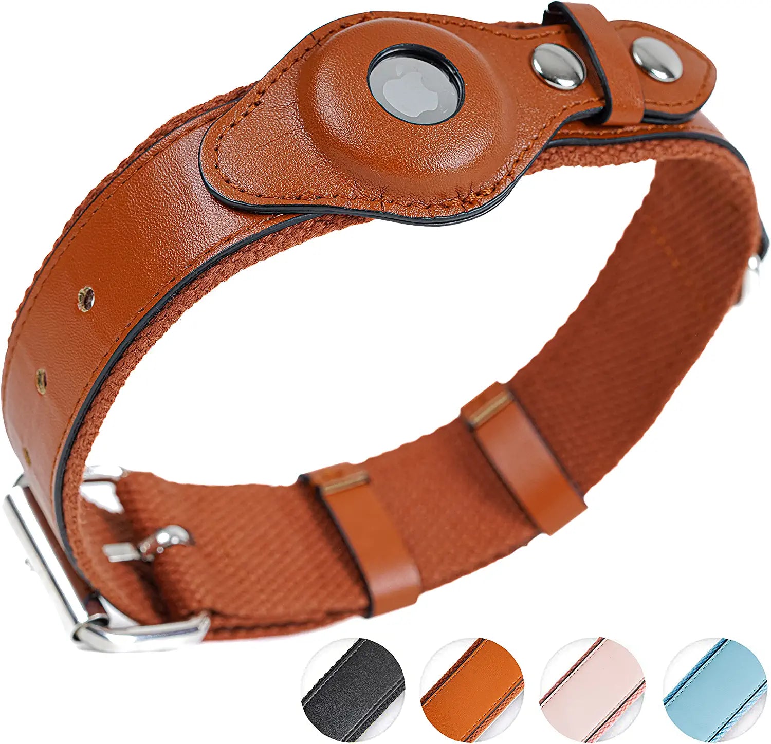Safe Paws Airtag Dog Collar Holder - Our Adjustable Air Tag Dog Collar Holder Fits Small Medium and Large Dogs - Use Our Elegant PU Leather Dog Airtag Collar to Quickly Locate Your Dog