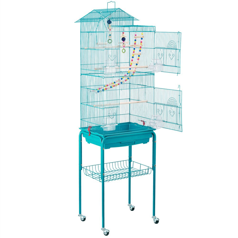 Easyfashion 62.4" Metal Bird Parrot Cage with Detachable Stand, Light Gray Animals & Pet Supplies > Pet Supplies > Bird Supplies > Bird Cages & Stands Easyfashion Teal Blue  