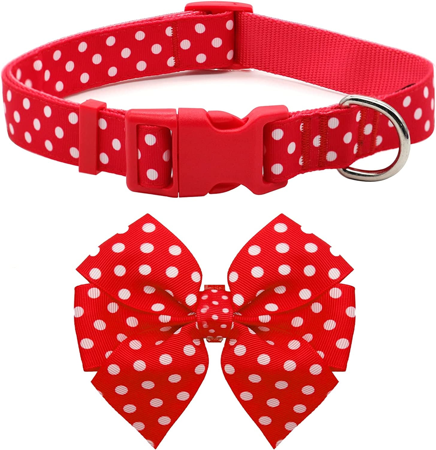 Azuza Bowtie Dog Collar, Soft & Comfy Dog Collar with Bow, Fun Patterns & Bright Color for Large Dogs Animals & Pet Supplies > Pet Supplies > Dog Supplies > Dog Apparel azuza D#Polkadot L - Neck:18-26inch (Pack of 1) 