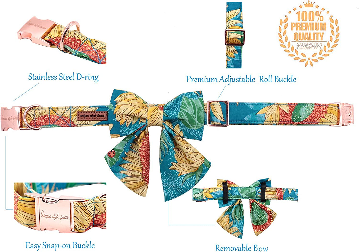 Unique Style Paws Spring Flory Print Dog Collar, Puppy Collar with Bowtie, Adjustable Dog Collar Pet Gift for Small Medium Large Dogs Animals & Pet Supplies > Pet Supplies > Dog Supplies > Dog Apparel Unique style paws   