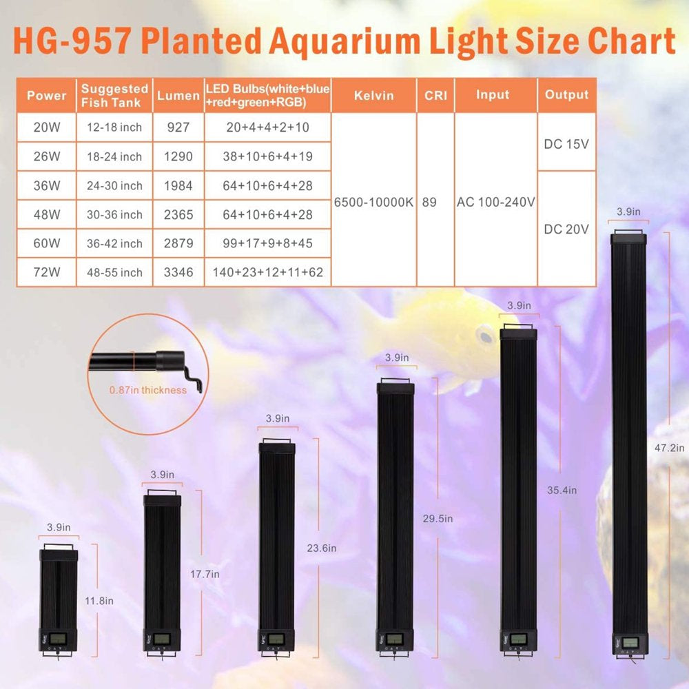 Hygger Aquarium Light, LED Fish Tank Light for 24-30 Inch Fish Tank Freshwater Planted, 36W 7 Colors Full Spectrum, Build in Timer Sunrise Sunset Auto on Off Animals & Pet Supplies > Pet Supplies > Fish Supplies > Aquarium Lighting Hygger   