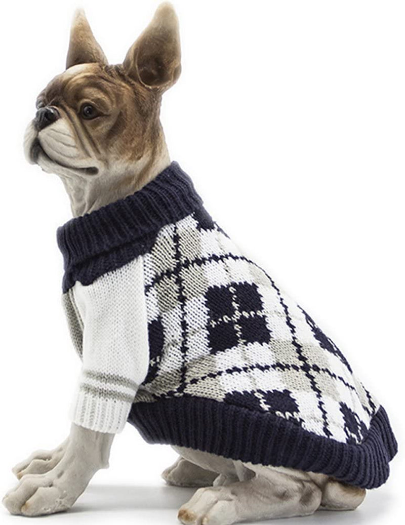 BOBIBI Dog Sweater of the Diamond Plaid Pet Cat Winter Knitwear Warm Clothes,Navy,Xs Animals & Pet Supplies > Pet Supplies > Dog Supplies > Dog Apparel BOBIBI Navy Medium (suitable weight: 10lb-15lb) 