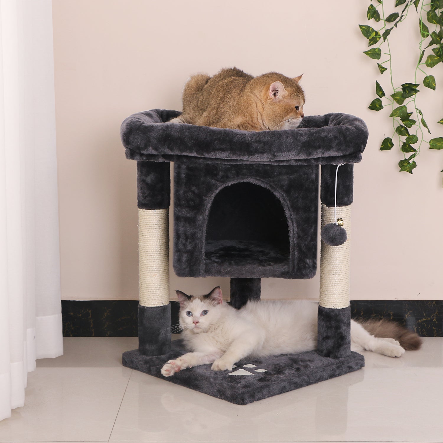 BEWISHOME Cat Tree Cat House Cat Condo with Sisal Scratching Posts, Plush Perch, Cat Tower Furniture Cat Bed Kitty Activity Center Kitten Play House MMJ08B