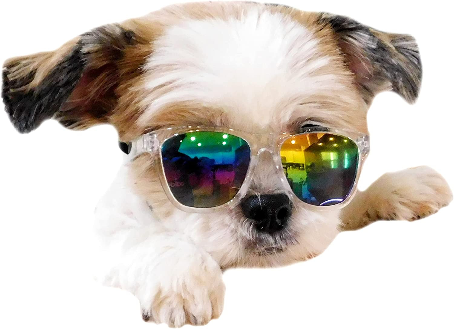 G014 Dog Pet 80S Sunglasses Goggles for Small Dogs up to 15Lbs (Pink) Animals & Pet Supplies > Pet Supplies > Dog Supplies > Dog Apparel Style Vault Crystal Clear-Rainbow mirror  