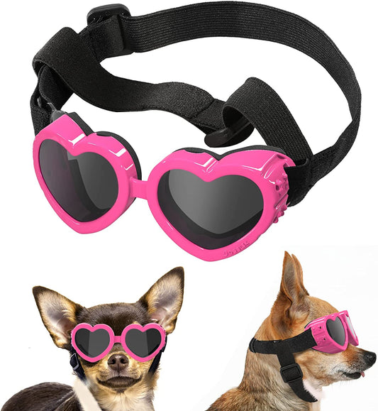 Lewondr Small Dog Sunglasses UV Protection Goggles Eye Wear Protection with Adjustable Strap Doggy Heart Shape Anti-Fog Sunglasses for Pet Dogs Sun Glasses Doggie Windproof Glasses, Pink Animals & Pet Supplies > Pet Supplies > Dog Supplies > Dog Apparel Lewondr Pink Heart Shape 