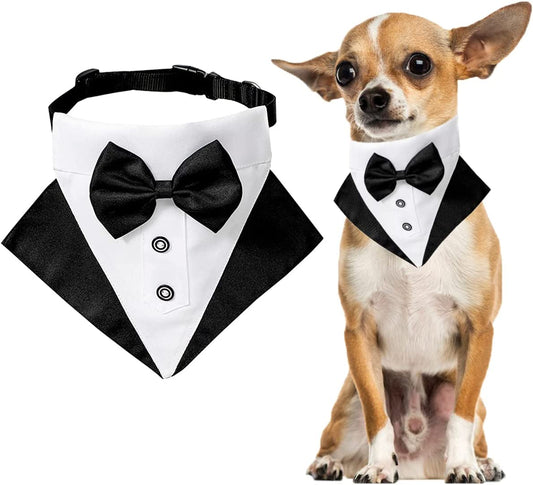 Formal Dog Tuxedo Wedding Bandana Costume Puppy Collar with Bow Tie Pet Graduation Dress-Up Adjustable Neckerchief for Small Medium Large Dogs Cats (Small) Animals & Pet Supplies > Pet Supplies > Dog Supplies > Dog Apparel Tealots Small  