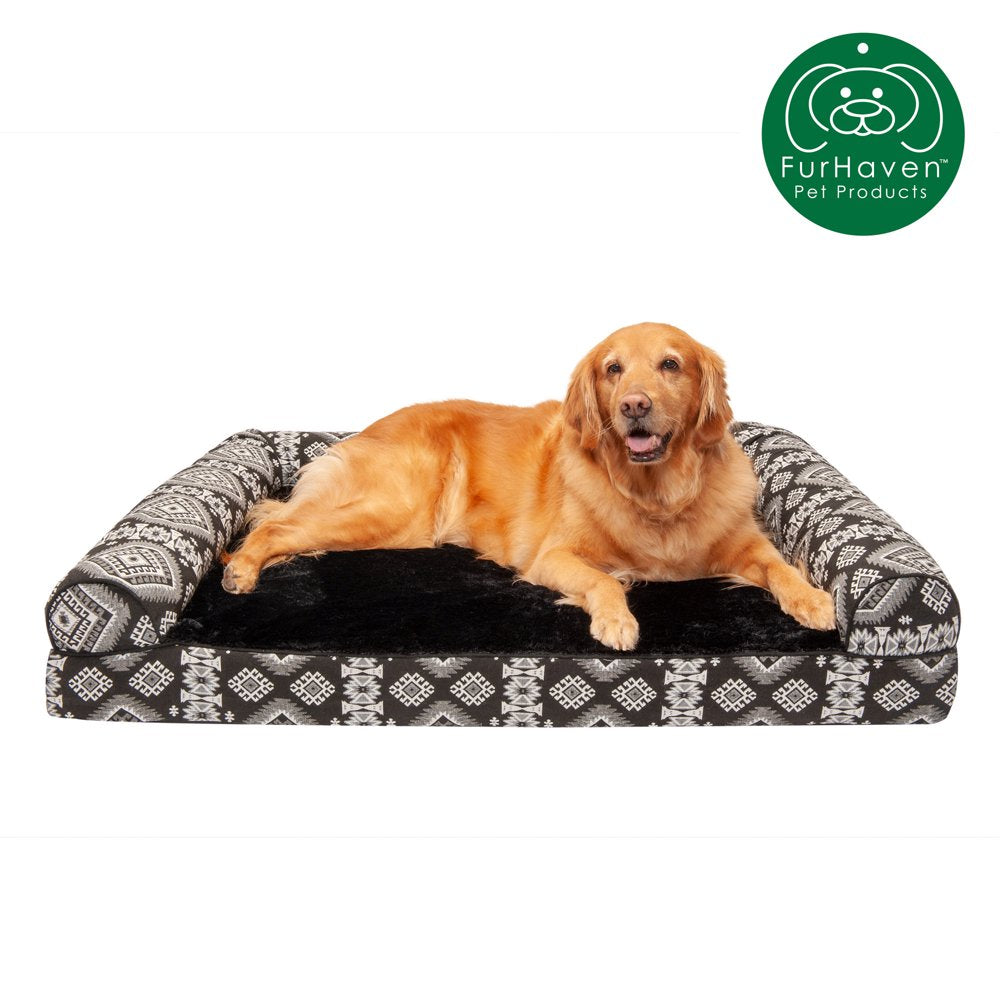 Furhaven Pet Products | Memory Foam Southwest Kilim Sofa-Style Couch Bed for Dogs & Cats, Black Medallion, Jumbo Plus Animals & Pet Supplies > Pet Supplies > Cat Supplies > Cat Beds FurHaven Pet Cooling Gel Foam Jumbo Black Medallion