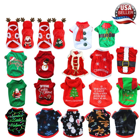 Pet Dog Santa Christmas Sweater Clothes T-Shirt Puppy Cat Pullover Hoodies Costume Animals & Pet Supplies > Pet Supplies > Cat Supplies > Cat Apparel Magicfly Red Santa Paw XS 