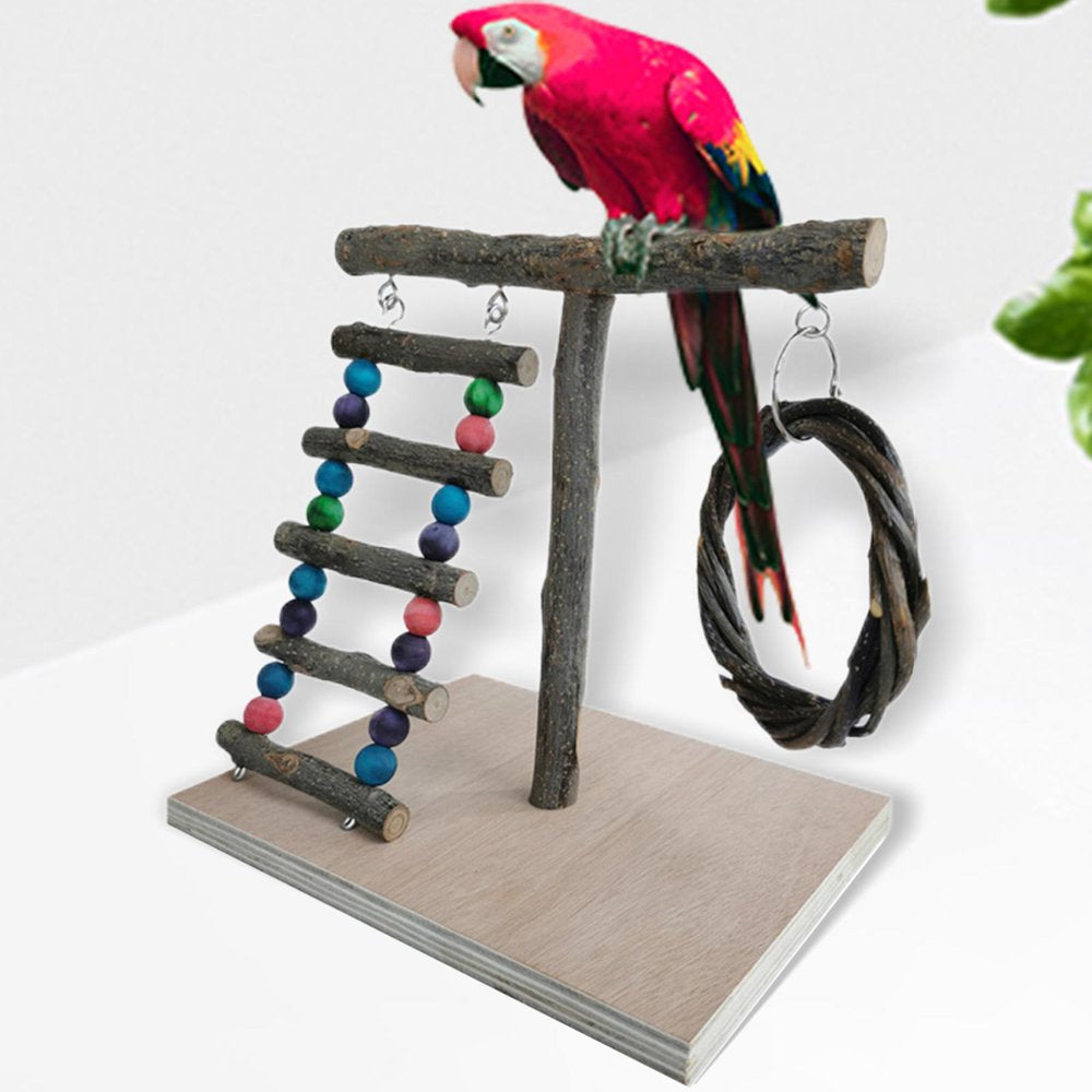 Pet Bird Playstand Toy Parrot Playound Ladder Climbing Wood Perch for Parakeet 32X29X26Cm