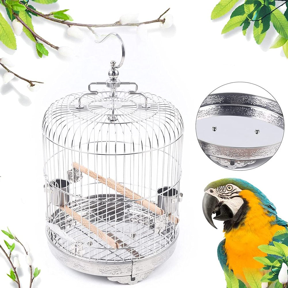 Miumaoev Large Stainless Steel Parakeet Bird Cage, 15.74 Inch Height Hanging Parrot Bird Cages with Stand for Cockatiels African Grey Quaker Parakeets Conures Pigeons Flight Perches Bird Cage Animals & Pet Supplies > Pet Supplies > Bird Supplies > Bird Cages & Stands Miumaeov   