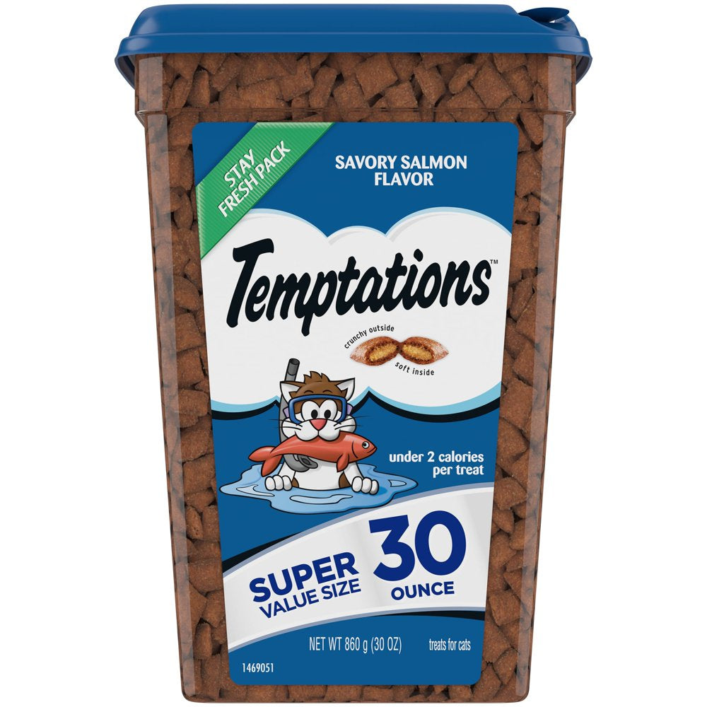 TEMPTATIONS Classic Crunchy and Soft Cat Treats Savory Salmon Flavor, 16 Oz. Tub Animals & Pet Supplies > Pet Supplies > Cat Supplies > Cat Treats Mars Petcare 30 oz  