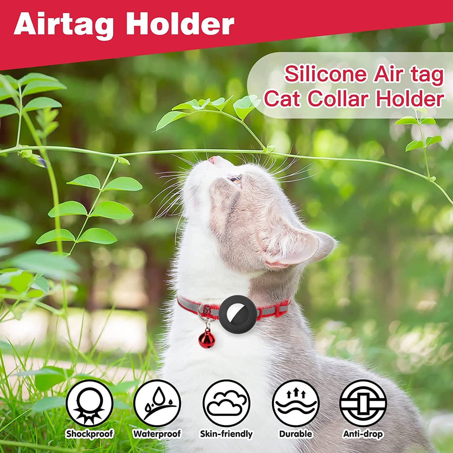 DILLYBUD Airtag Cat Collar Holder 2 Pack Reflective Air Tag Cat Collars Breakaway with Bell, Silicone Waterproof Airtag Case Compatible with Apple Airtag for Small Pets Puppy Kitten Electronics > GPS Accessories > GPS Cases DILLYBUD   
