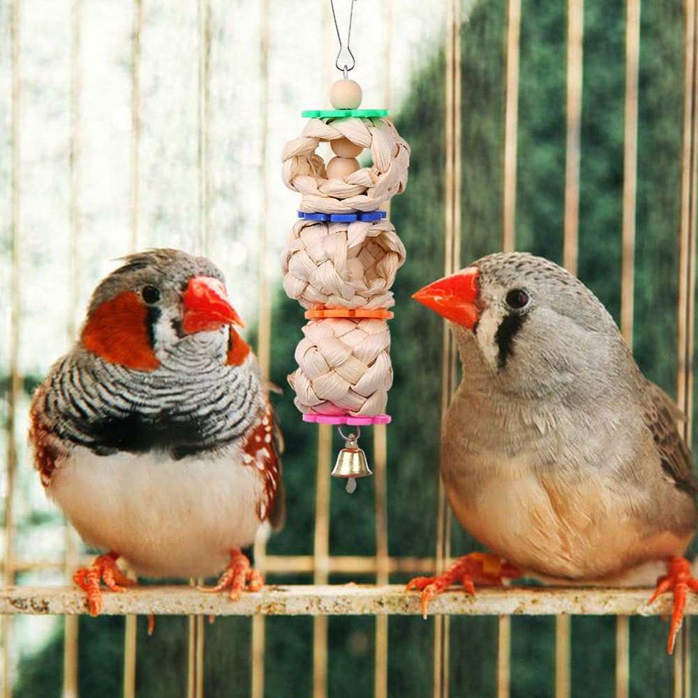 QBLEEV 8 Pcs Bird Toys, Parrot Chewing Toys Cage Hanging Swing with Bells, Pet Wooden Perch Hammock for Budgies Parakeets Conures Love Birds Cockatiel Finches Animals & Pet Supplies > Pet Supplies > Bird Supplies > Bird Toys QBLEEV   