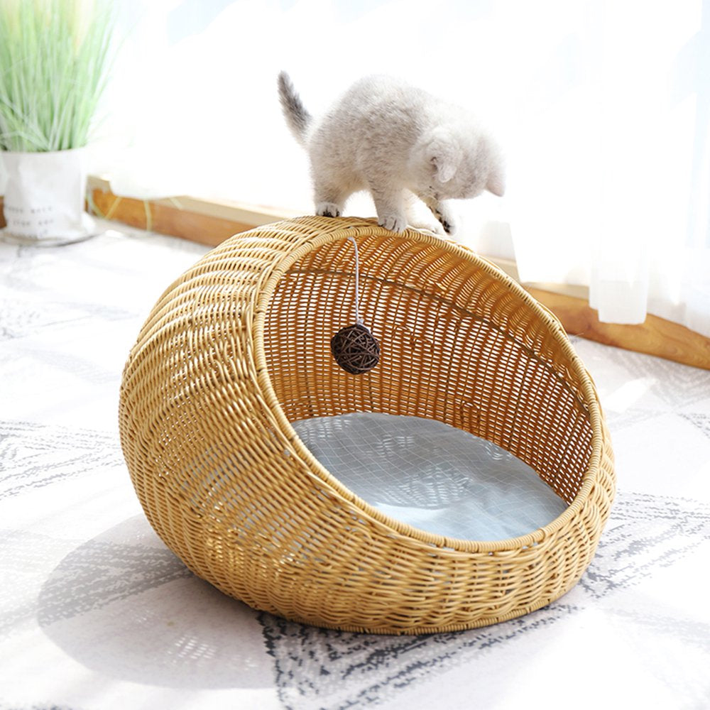 INSTACHEW Nestuo Brown Pet Bed for All Size Cats and Dogs, Imitation Rattan with Soft Cushion, Hand Made Breathable Washable Luxury Cat Bed