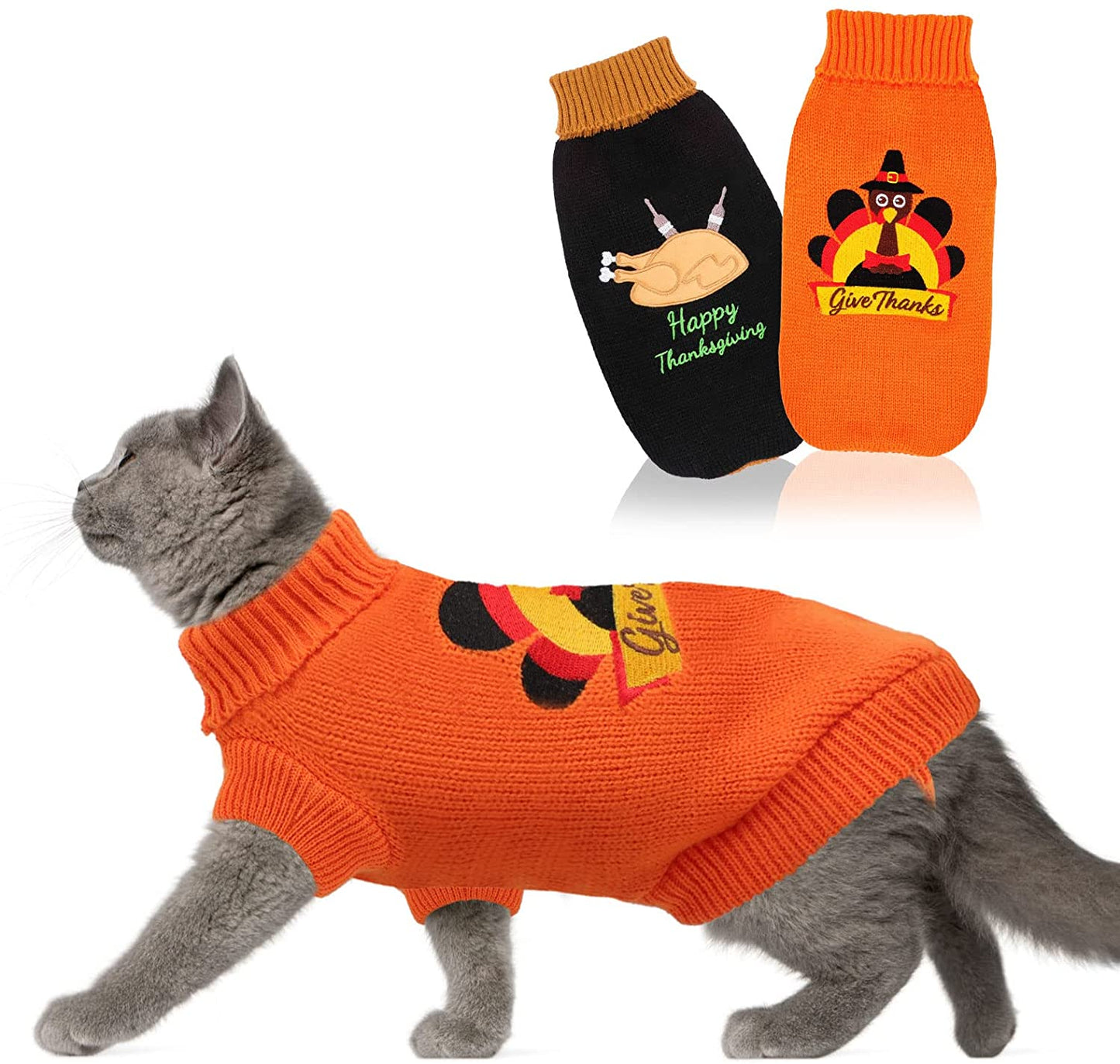 HUMLANJ 2 Packs Knitted Cat Sweater Thanksgiving Turtleneck Turkey Sweater Pet Cat Sweaters for Cats Warm Pullover Small Dog Puppy Knitwear Animals & Pet Supplies > Pet Supplies > Dog Supplies > Dog Apparel HUMLANJ Medium (Pack of 2)  