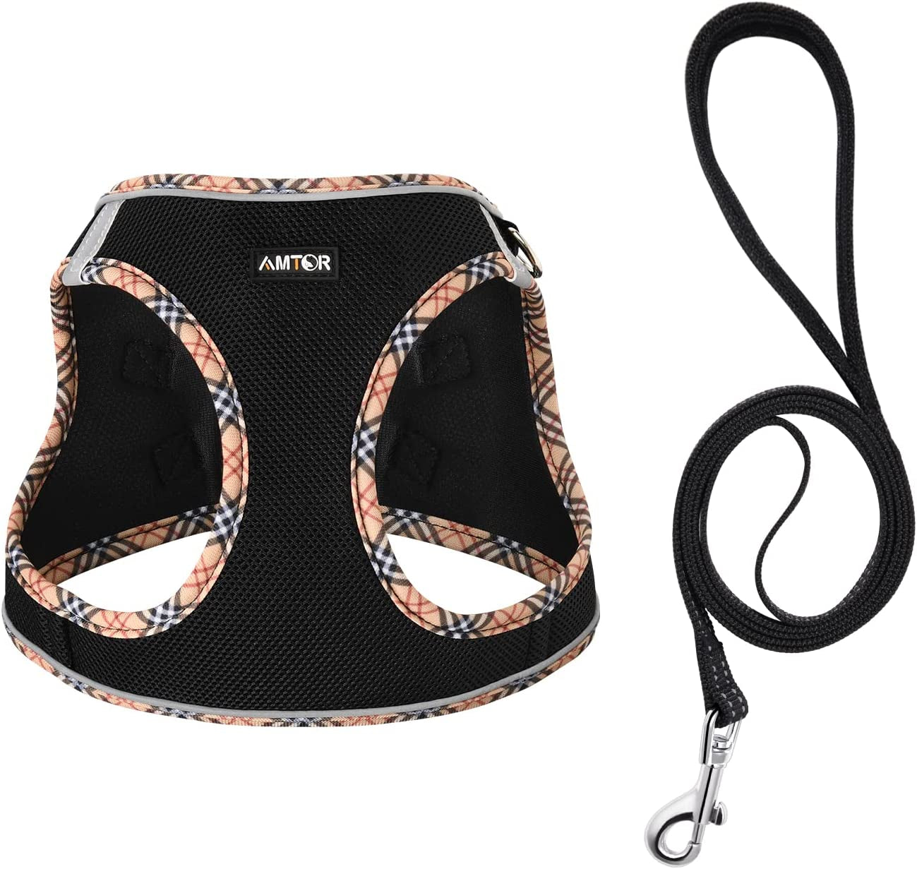 AMTOR Dog Harness with Leash Set,No Pull Adjustable Reflective Step-In Puppy Harness with Padded Vest for Extra-Small/Small Medium Large Dogs and Cats(Beige) Animals & Pet Supplies > Pet Supplies > Dog Supplies > Dog Apparel AMTOR BlackYellow XXSmall(Chest:10.0"-11.5") 