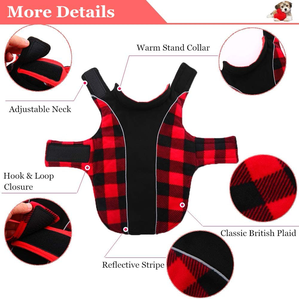 Qbleev Reversible Dog Winter Coat Cold Weather Jacket for Large Medium Dogs，Windproof Waterproof British Plaid Warm Dog Vest Clothes，Pet Cozy Fleece Apparel for Samoyed Golden Retriver Husky Labrador Animals & Pet Supplies > Pet Supplies > Dog Supplies > Dog Apparel QBLEEV   