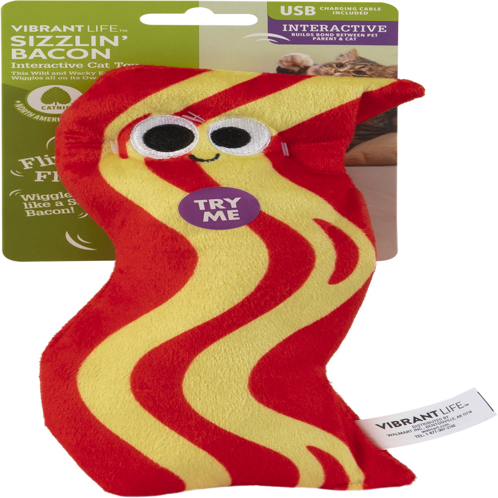 Vibrant Life Sizzlin' Bacon Electronic Flopping Kicker Cat Toy for Cats and Kittens. Motion Activated. Rechargeable. Animals & Pet Supplies > Pet Supplies > Cat Supplies > Cat Toys Vibrant Life   