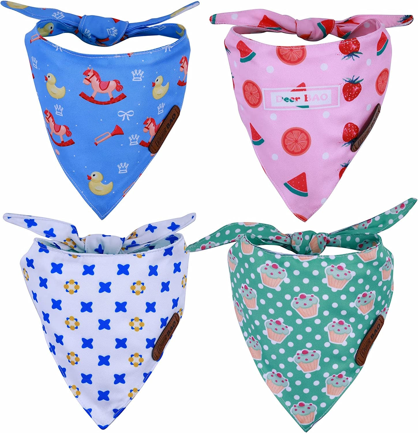 Deerbao Dog Bandanas 4Pack,Dog Scarf,Dog Bandanas Boygirl,Premium Durable Fabric,Adjustable Fit,Unique Shape,Suitable for All Kinds of Dogs,Provide Various Sizes (Large, Classic Plaid) Animals & Pet Supplies > Pet Supplies > Dog Supplies > Dog Apparel DeerBAO Cute pattern Large 