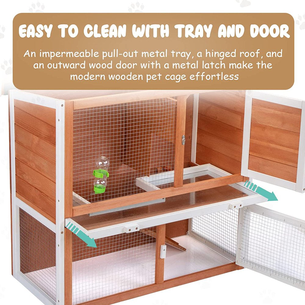 Rabbit Hutch, Indoor Outdoor 2-Tier Wood Rabbit Hutch Bunny Cage with Pull Out Leak Proof Tray, Duplex Rabbit Shelter House Guinea Pig Cage Chicken Coop with Water Bottle, Orange Animals & Pet Supplies > Pet Supplies > Small Animal Supplies > Small Animal Habitats & Cages Syndesmos   