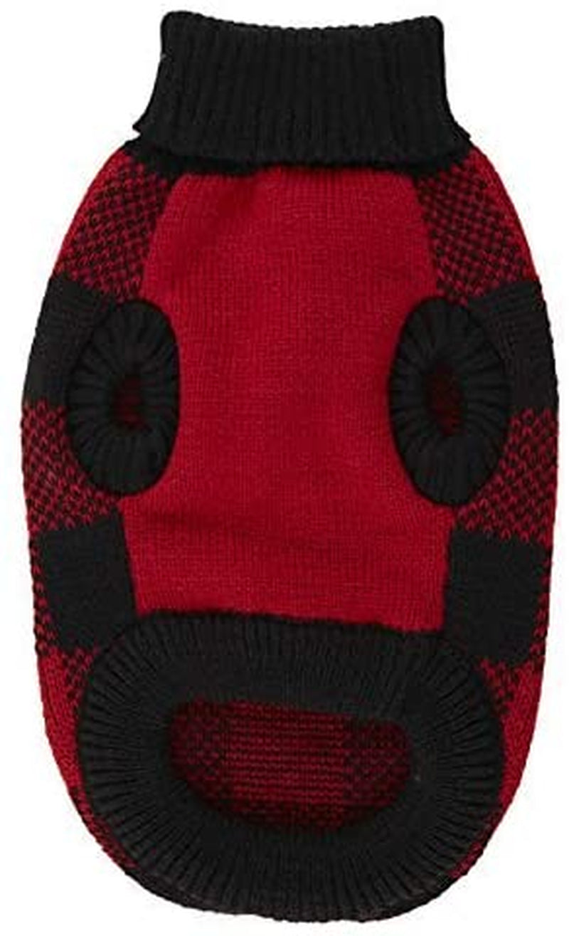 A&L Red Dog Sweater British Plaid Knitted Xmas Holiday Festive Turtleneck Pet Sweater for Small Dogs, Small (S) 12" Back Length Animals & Pet Supplies > Pet Supplies > Dog Supplies > Dog Apparel A&L   