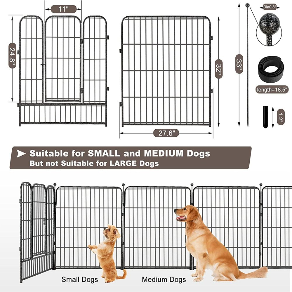 Metal Dog Playpen 8/16 Panel Dog Pen 32Inch Height Exercise Pen W/Door for Small/Medium Dogs Outdoor Indoor RV Yard W/Floor Protectors & Straps, Black