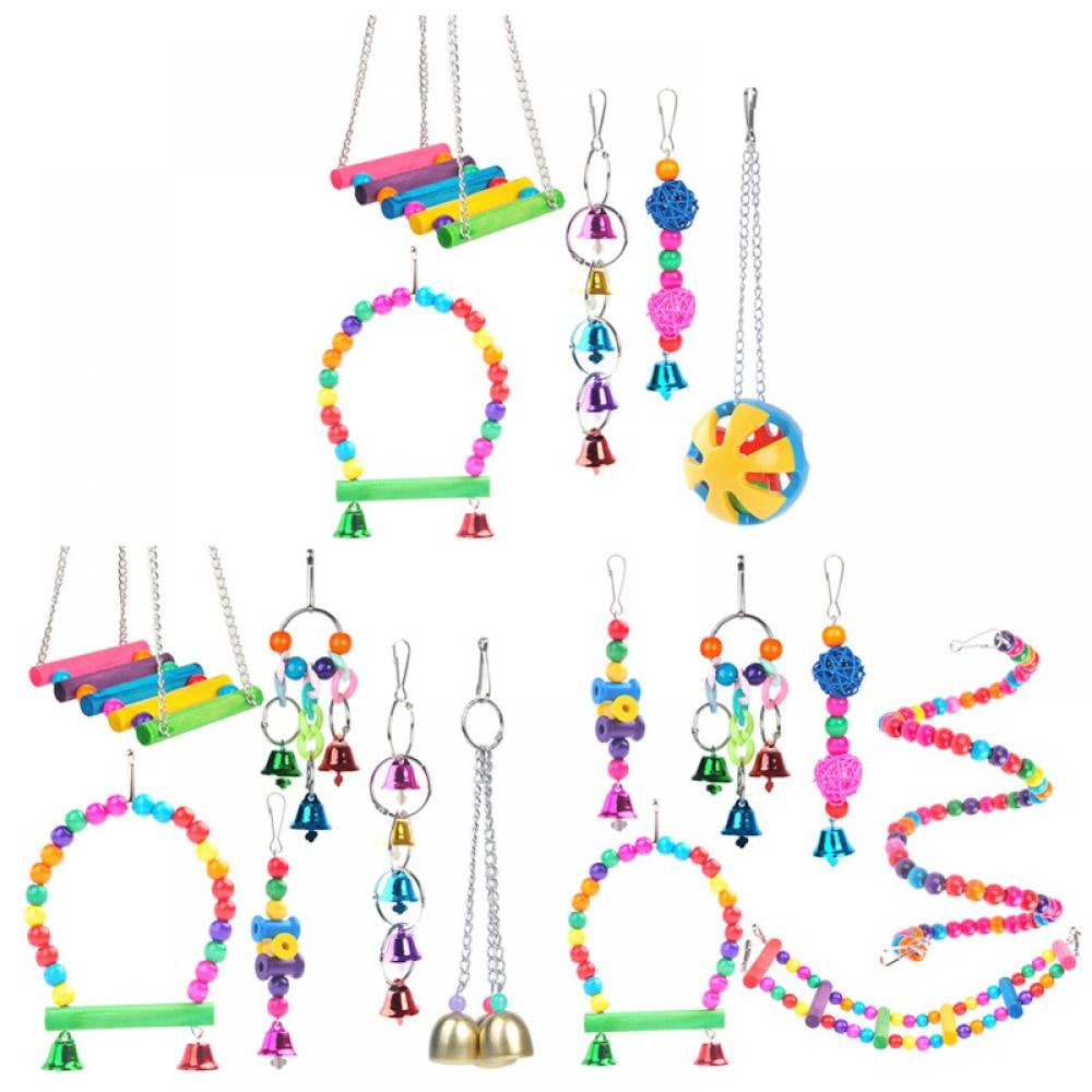 Bird Toys Parrot Swing Toys - Chewing Hanging Bell Pet Birds Cage Toys Suitable for Small Parakeets, Conures, Love Birds, Cockatiels, Macaws, Finches, Style A Animals & Pet Supplies > Pet Supplies > Bird Supplies > Bird Toys MELLCO   